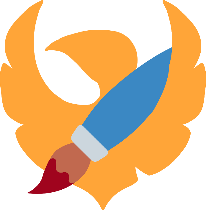graphic of a simplified phoenix holding a paintbrush emoji